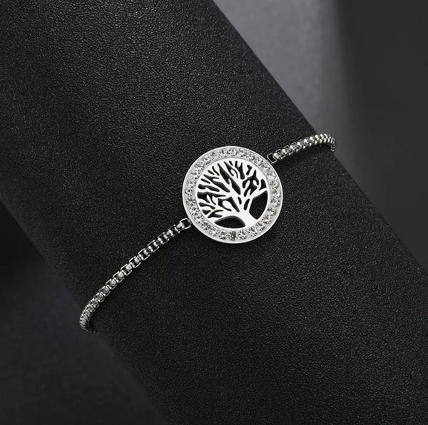 Pulsera cadena árbol de la vida con zirconias  ACERO