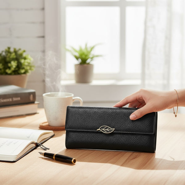 Billetera, monedero de mujer HOJA CUERO