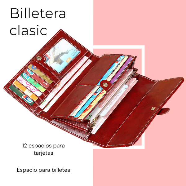 Billetera, monedero de mujer CLASIC CUERO natural