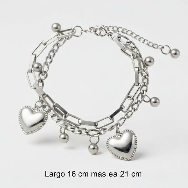 Pulsera con dije Corazon con ribete  en acero