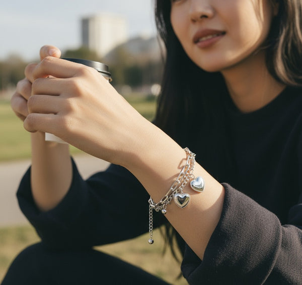 Pulsera con dije Corazon con ribete  en acero