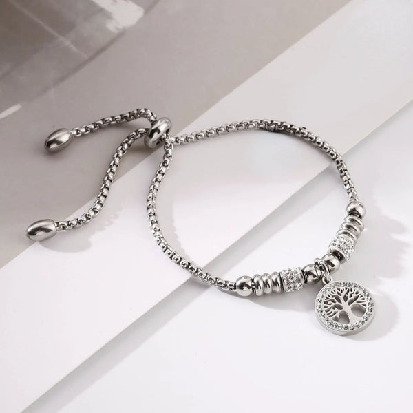 Pulsera cadena árbol de la vida con zirconias  ACERO