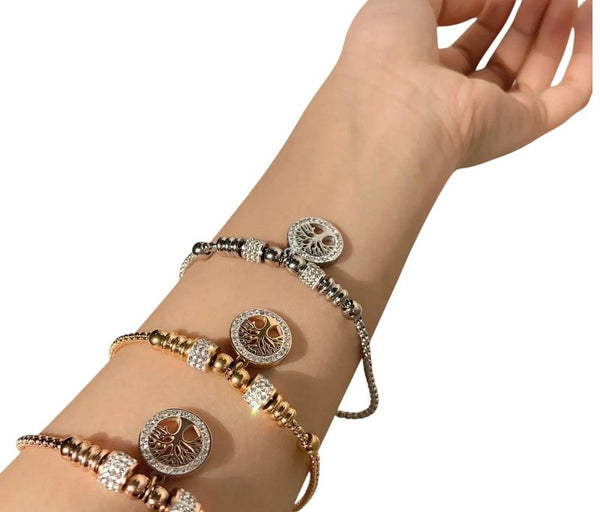 Pulsera cadena árbol de la vida con zirconias  ACERO