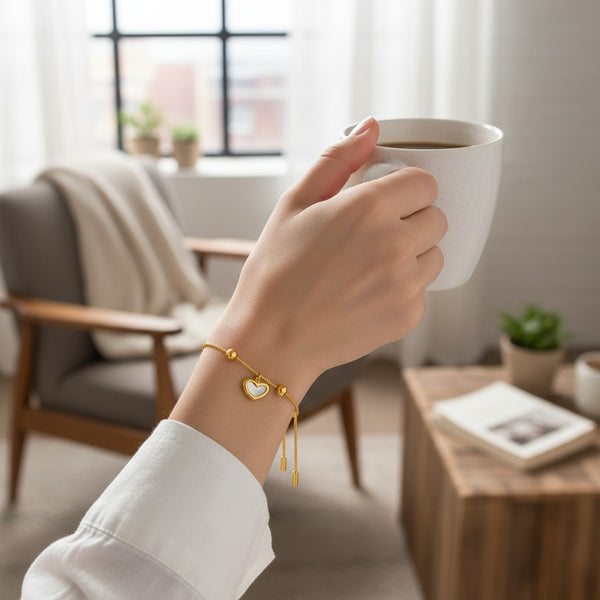 Pulsera para dama Corazón de nácar y ACERO