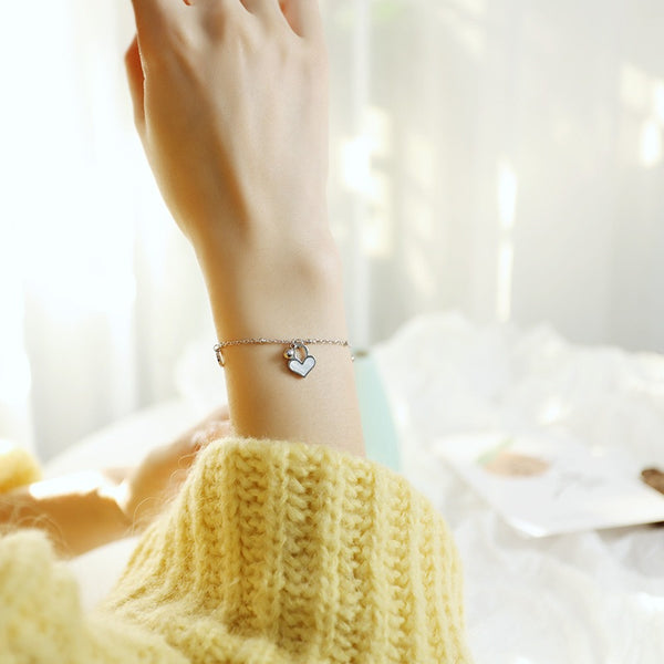 Pulsera de dama en acero corazón de nacar