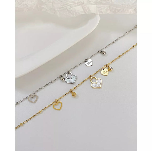 Pulsera de dama en acero corazón de nacar