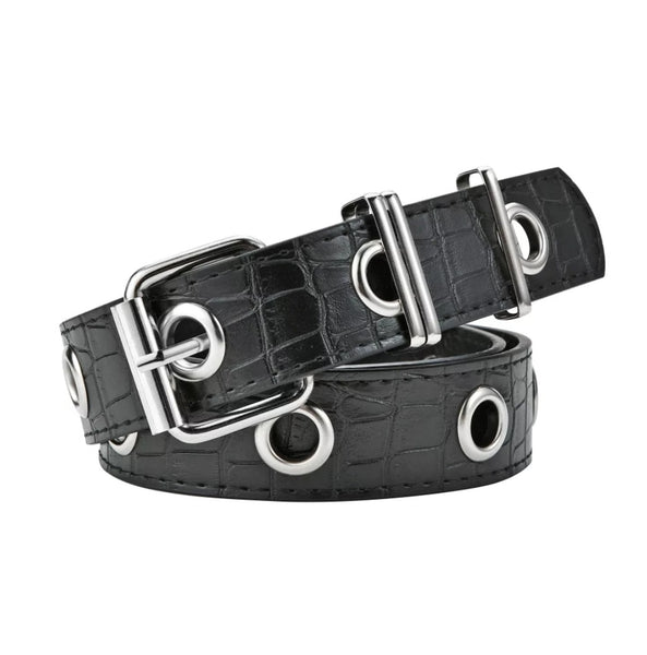 Cinto ojal metal  negro texturado