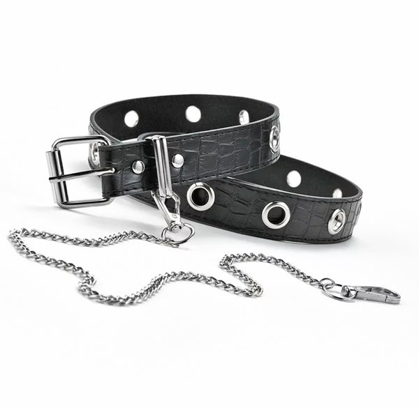 Cinto ojal metal  negro texturado